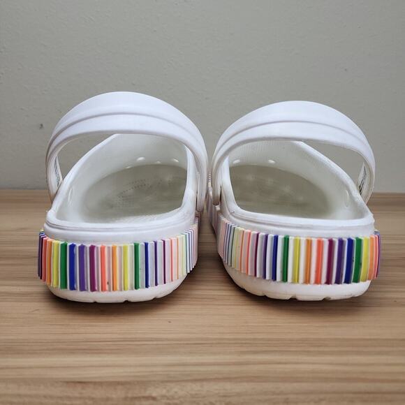 Crocs Mens White Rainbow Pride Round Toe Comfort Slip On Clog Shoes Size 11 - Picture 5 of 7